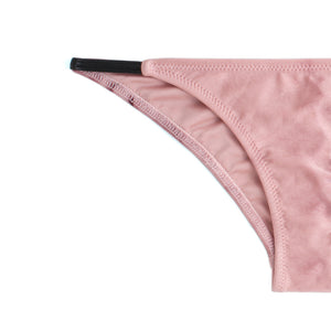 Pink bikini bottom with faux leather detailing