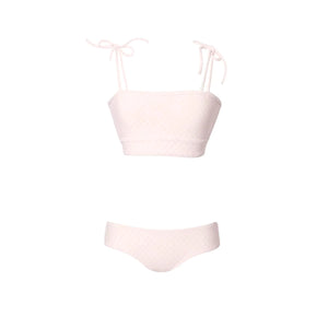 White and pink two piece swimsuit by Made by Dawn