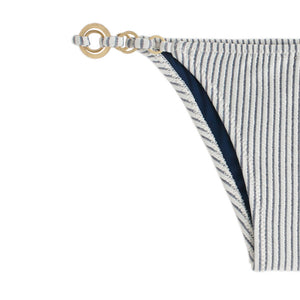 Blue striped bikini bottom with gold chain hardware