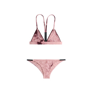 Pink two piece bikini with faux leather detailing