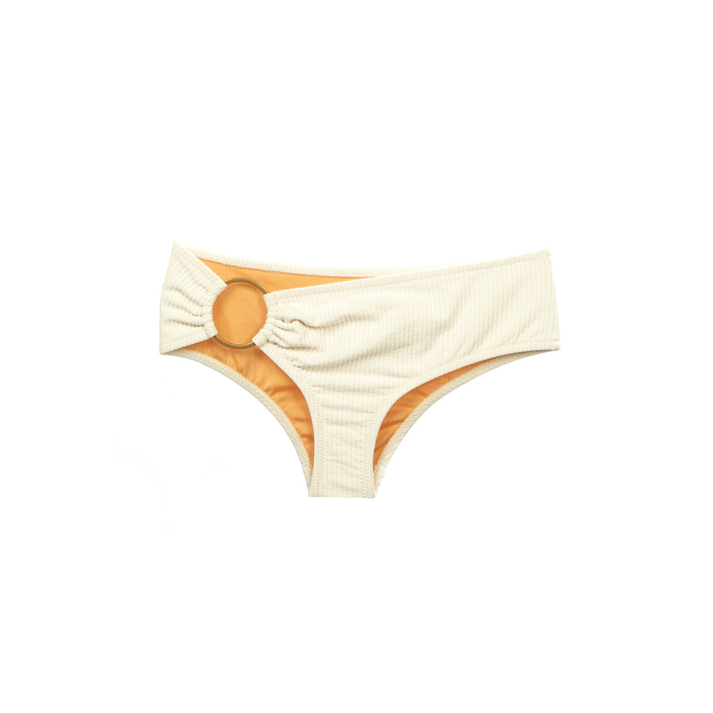 Cream asymmetric bikini bottom with ring hardware
